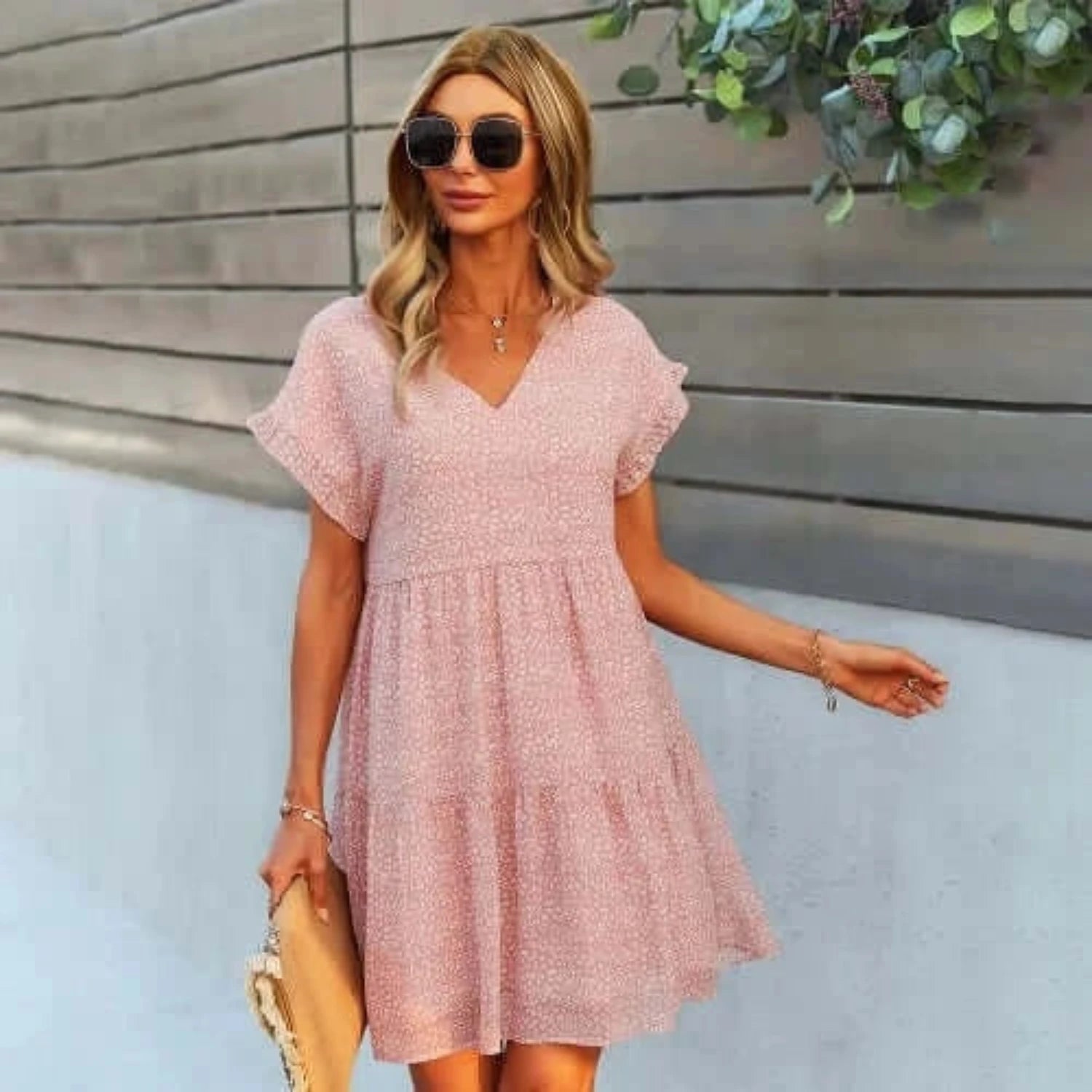 Elegant pink floral Dress Casual.