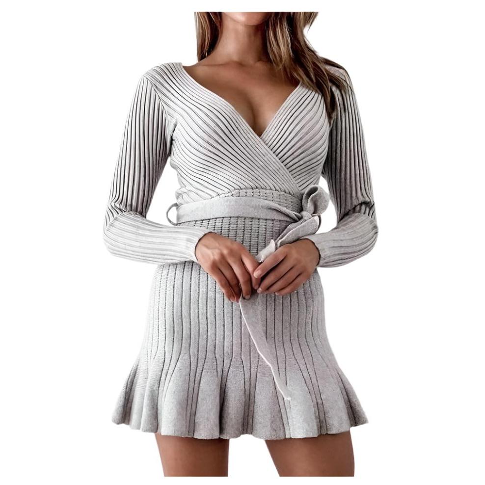 New Fashion Dresses for Ladies - Knitted V Neck Dress