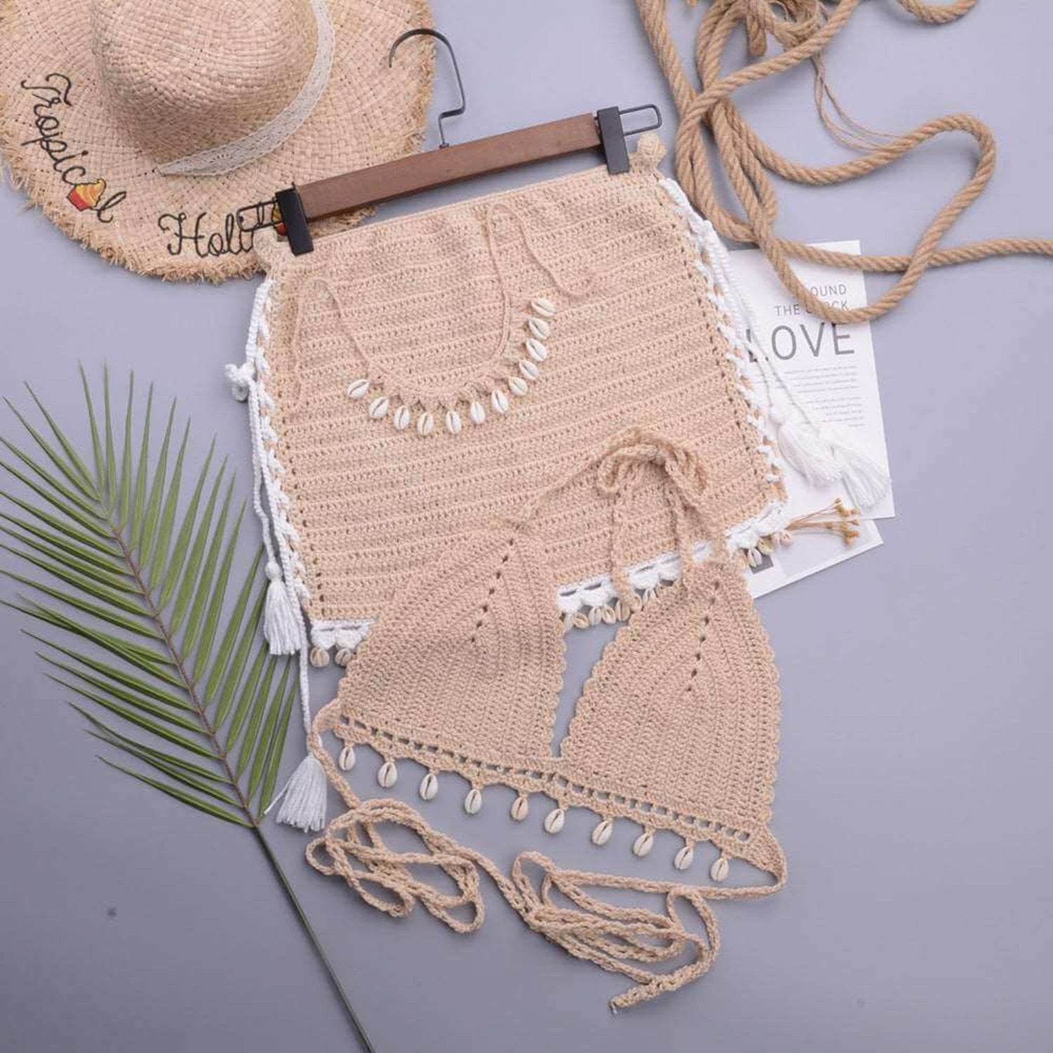 Apricot triangle bikini with lace-up split design for beach vacations