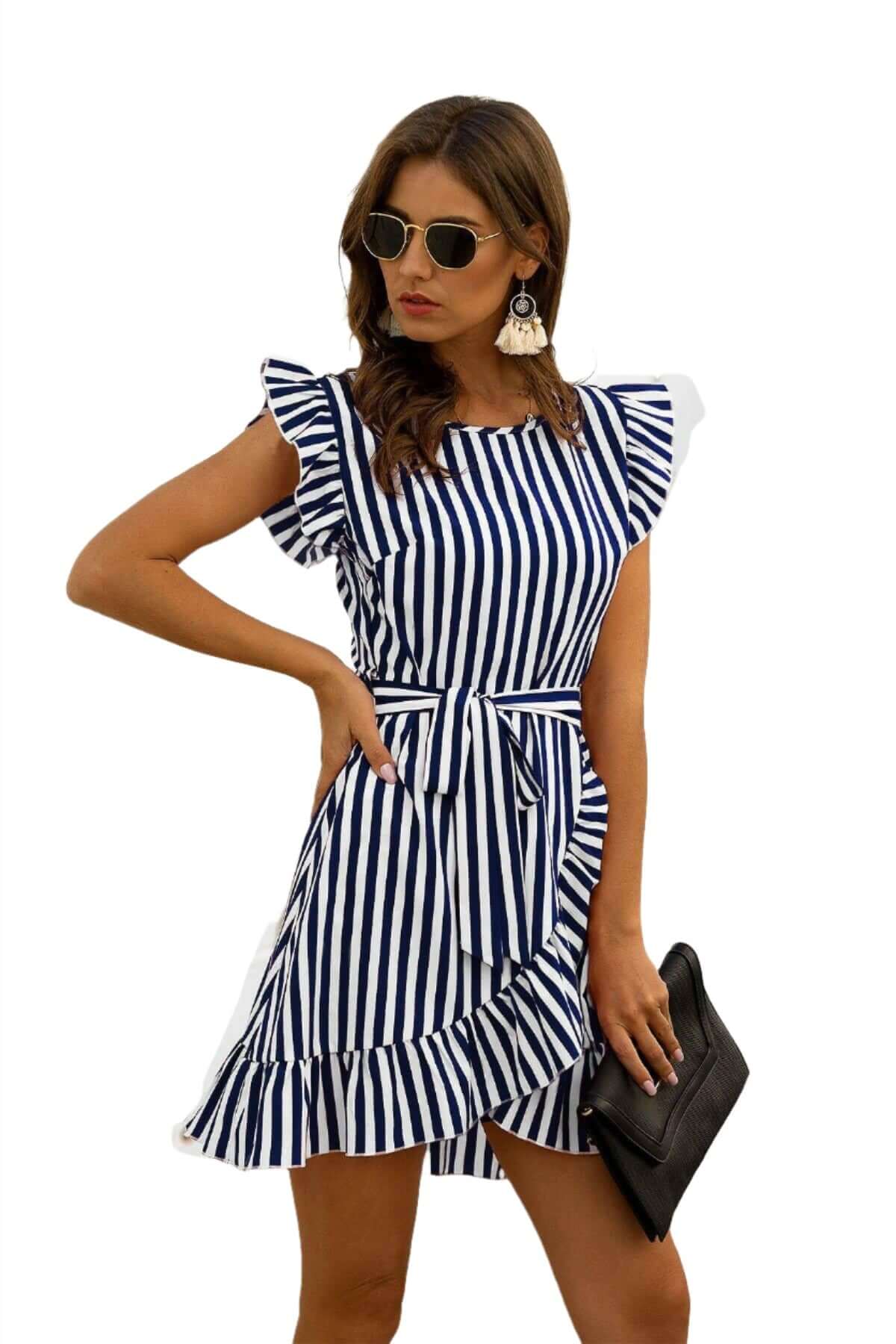 affordable mini dress affordable women dresses elegant dresses for women fashion dress for women Striped Ruffled Dress