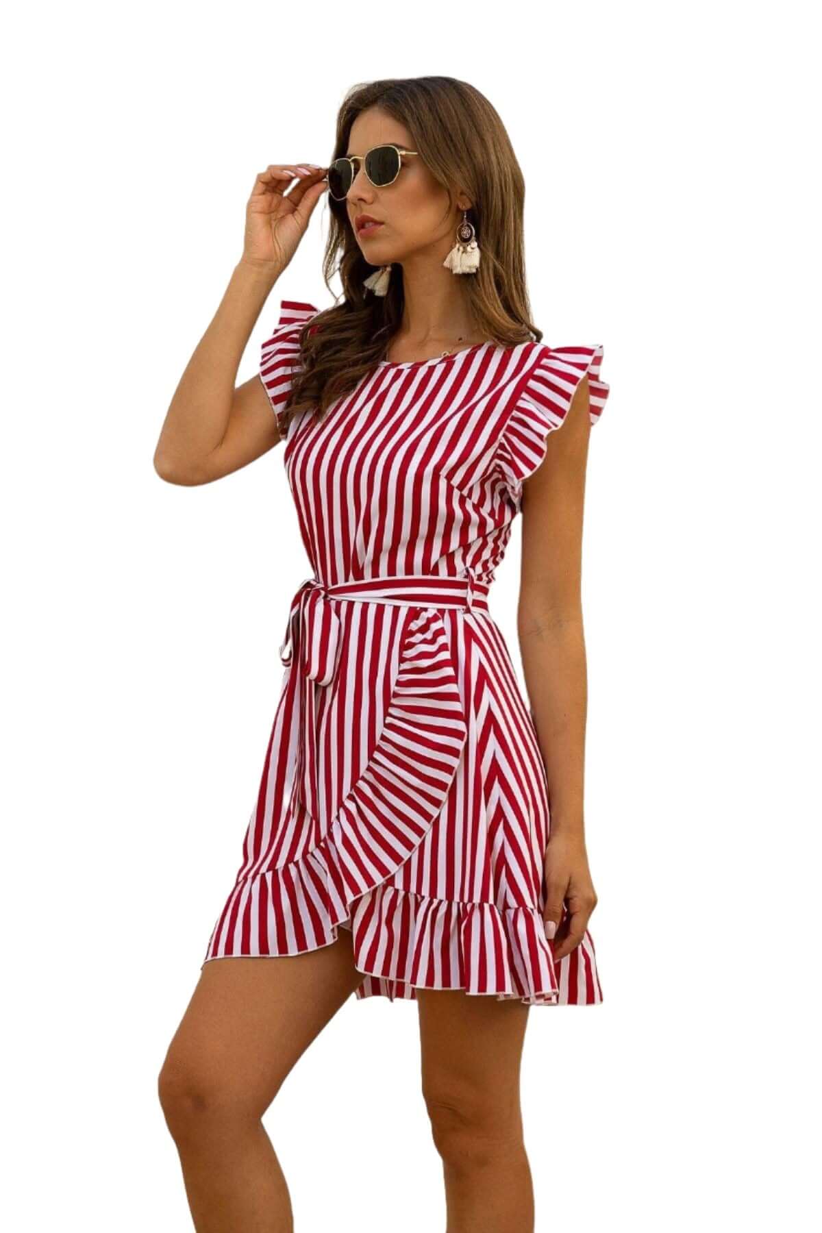 affordable mini dress affordable women dresses elegant dresses for women fashion dress for women Striped Ruffled Dress