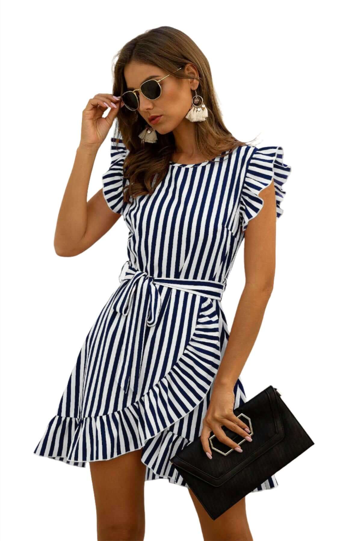 affordable mini dress affordable women dresses elegant dresses for women fashion dress for women Striped Ruffled Dress