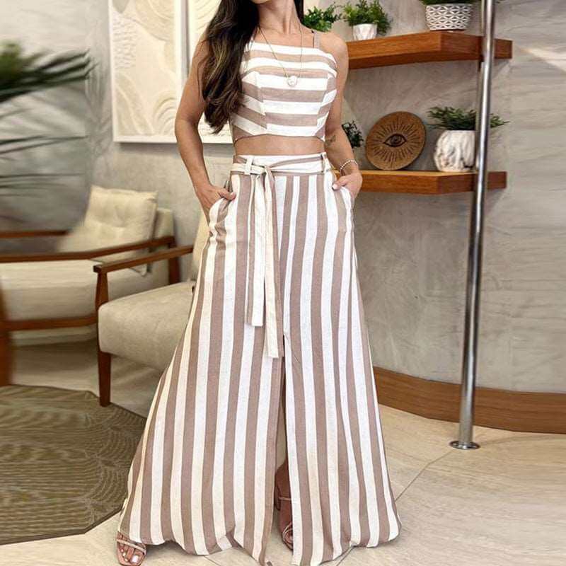 Striped Print Skirt Suit Women