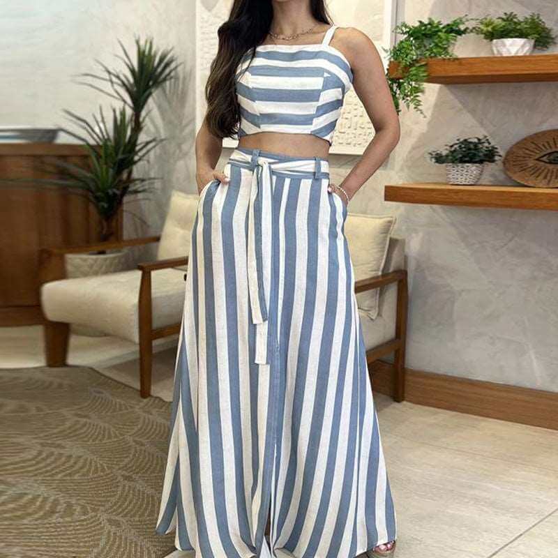 Striped Print Skirt Suit Women