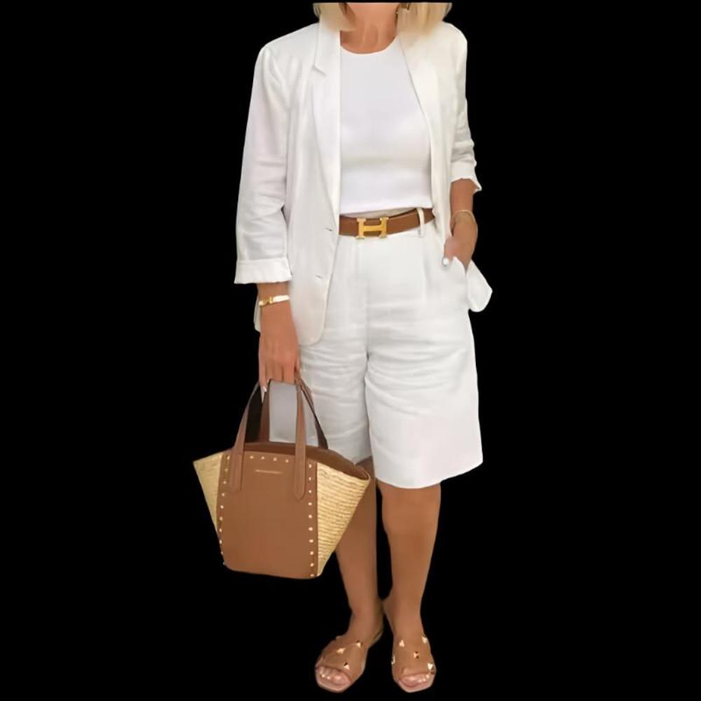 Comfortable and stylish white cardigan and shorts set