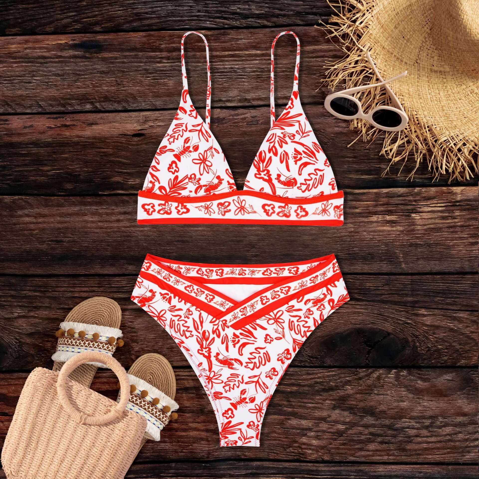 Orange Printed Split Swimsuit Bikini