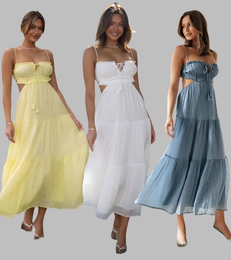 casual boho dress elegant dresses for women Spaghetti Straps casual yellow Dress