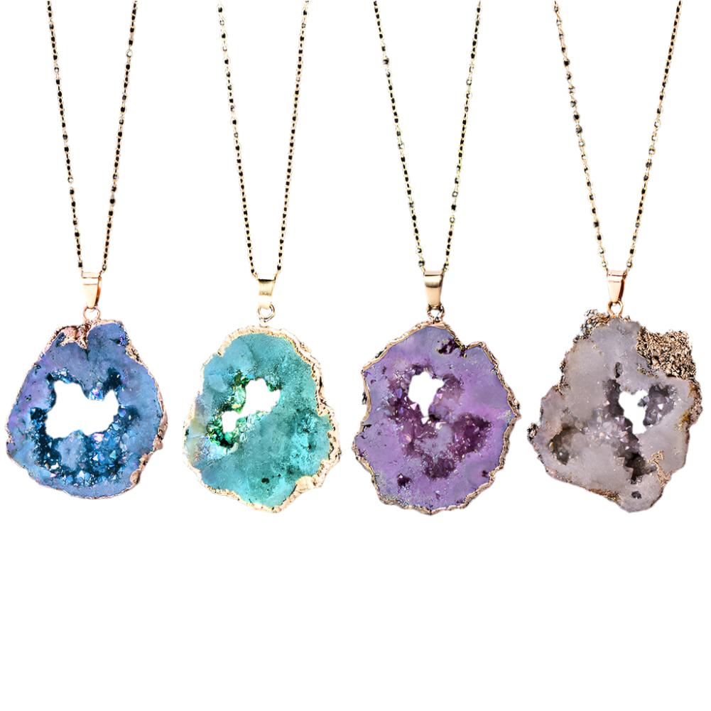 Agate crystal cave pendant necklace in various colors 