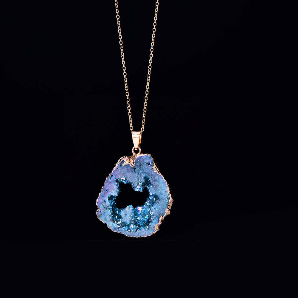 Agate crystal cave pendant necklace in various colors 